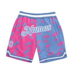 Custom Pink Light Blue-White 3D Pattern Design Palm Trees Authentic Basketball Shorts