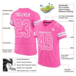 Custom Pink Pink-White Mesh Authentic Football Jersey - Image 2
