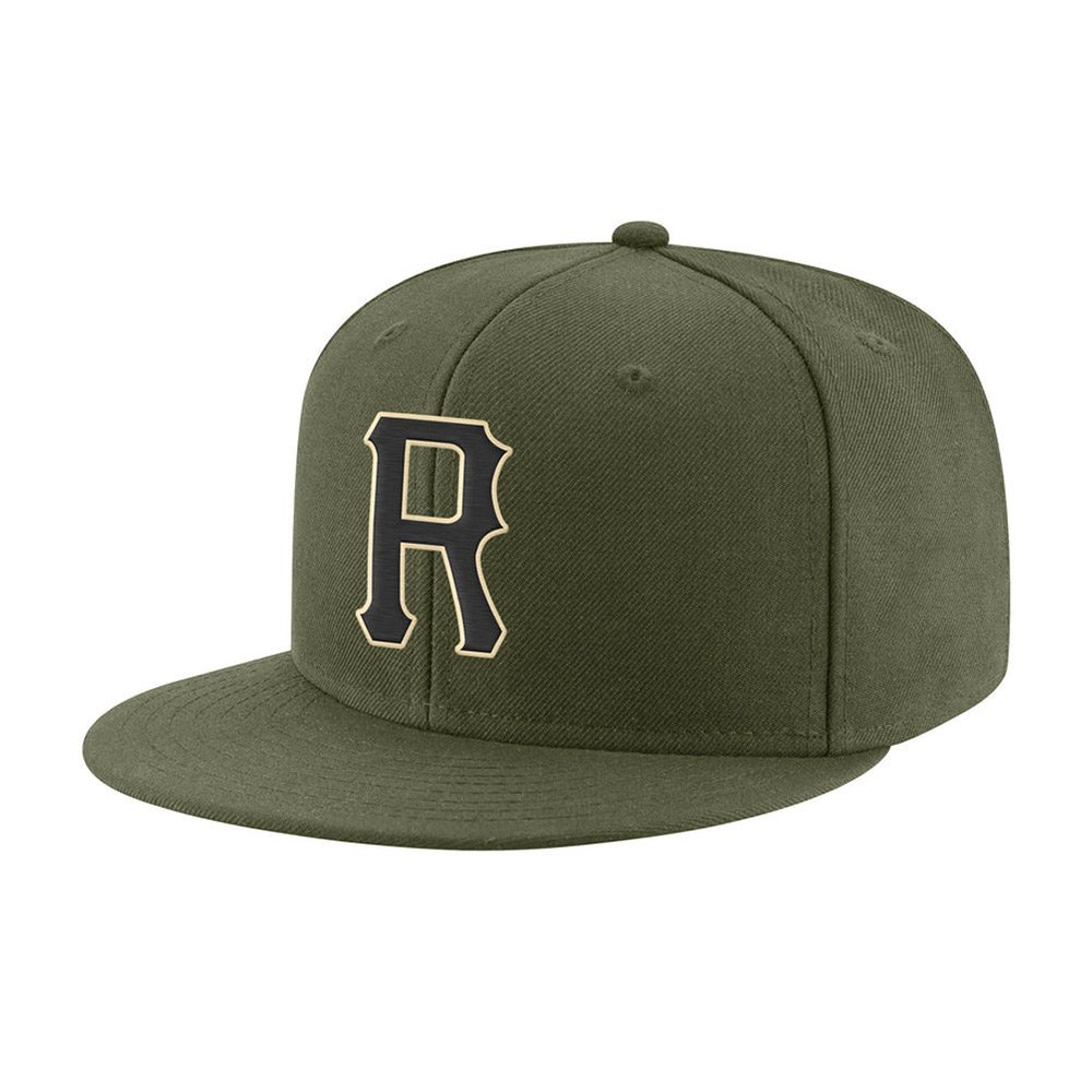 17-3.jpg Custom Olive Black-Cream Stitched Adjustable Snapback Salute To Service Hat - Image 1