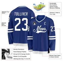 Custom Royal White Hockey Jersey - Image 2