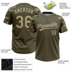 Custom Olive Vegas Gold-Camo 3D Pattern Salute To Service Two-Button Unisex Softball Jersey - Image 2