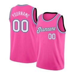 Custom Pink White-Light Blue Round Neck Rib-Knit Basketball Jersey