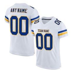Custom White Royal-Gold Mesh Authentic Football Jersey