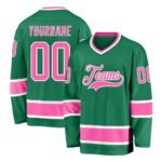 Custom Kelly Green Pink-White Hockey Jersey