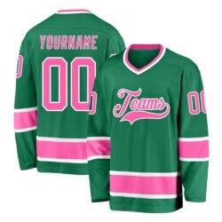 Custom Kelly Green Pink-White Hockey Jersey