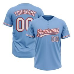 Custom Light Blue White-Red Two-Button Unisex Softball Jersey