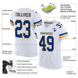 Custom White Royal-Gold Mesh Authentic Football Jersey - Image 2