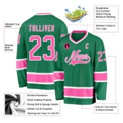 Custom Kelly Green Pink-White Hockey Jersey - Image 2