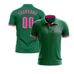 Custom Kelly Green Pink Performance Golf Polo Shirt