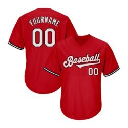 Custom Red White-Black Authentic Throwback Rib-Knit Baseball Jersey Shirt
