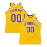 Custom Gold Purple-White Authentic Throwback Basketball Jersey