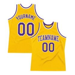 Custom Gold Purple-White Authentic Throwback Basketball Jersey