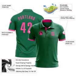 Custom Kelly Green Pink Performance Golf Polo Shirt - Image 2