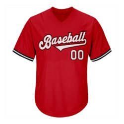 Custom Red White-Black Authentic Throwback Rib-Knit Baseball Jersey Shirt - Image 3