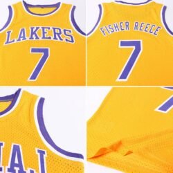 Custom Gold Purple-White Authentic Throwback Basketball Jersey - Image 4