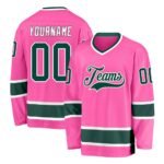 Custom Pink Green-White Hockey Jersey