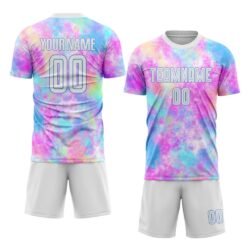 Custom Tie Dye White-Light Blue Sublimation Soccer Uniform Jersey - Image 3