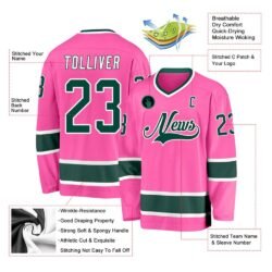 Custom Pink Green-White Hockey Jersey - Image 2