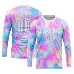 Custom Tie Dye White-Light Blue Sublimation Soccer Uniform Jersey - Image 4