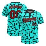 Custom Aqua Red-Black 3D Pattern Two-Button Unisex Softball Jersey