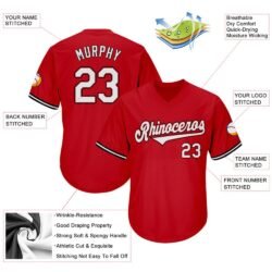 Custom Red White-Black Authentic Throwback Rib-Knit Baseball Jersey Shirt - Image 2