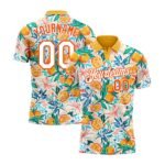 Custom Orange White 3D Pattern Design Fruits Performance Golf Polo Shirt
