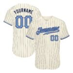 Custom Cream Navy Pinstripe Light Blue-Navy Authentic Baseball Jersey