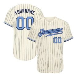 Custom Cream Navy Pinstripe Light Blue-Navy Authentic Baseball Jersey