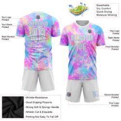 Custom Tie Dye White-Light Blue Sublimation Soccer Uniform Jersey - Image 2
