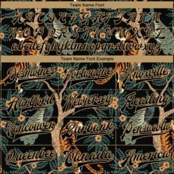 Custom Black Black-Old Gold Tiger And Peacock 3D Pattern Design Bomber Full-Snap Varsity Letterman Jacket - Image 7