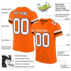 Custom Orange White-Black Mesh Authentic Football Jersey - Image 2