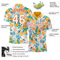 Custom Orange White 3D Pattern Design Fruits Performance Golf Polo Shirt - Image 2