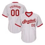Custom White Red Pinstripe Red-White Authentic Throwback Rib-Knit Baseball Jersey Shirt