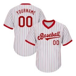 Custom White Red Pinstripe Red-White Authentic Throwback Rib-Knit Baseball Jersey Shirt