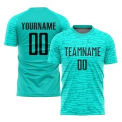 Custom Aqua Black Sublimation Soccer Uniform Jersey