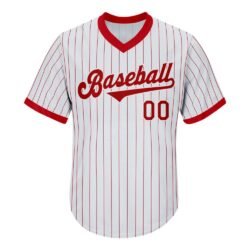 Custom White Red Pinstripe Red-White Authentic Throwback Rib-Knit Baseball Jersey Shirt - Image 3