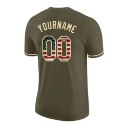 Custom Olive Vintage USA Flag-Cream Performance Salute To Service T-Shirt - Image 4