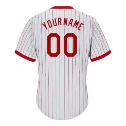 Custom White Red Pinstripe Red-White Authentic Throwback Rib-Knit Baseball Jersey Shirt - Image 4