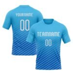 Custom Sky Blue White-Thunder Blue Geometric Shape Sublimation Volleyball Uniform Jersey