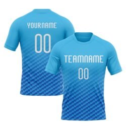 Custom Sky Blue White-Thunder Blue Geometric Shape Sublimation Volleyball Uniform Jersey