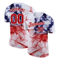 Custom White Red-Purple 3D American Flag Performance T-Shirt