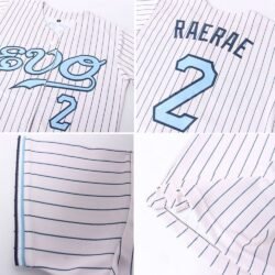 Custom Cream Navy Pinstripe Light Blue-Navy Authentic Baseball Jersey - Image 4