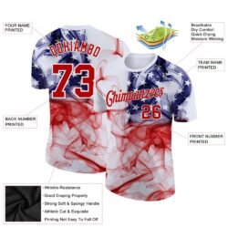 Custom White Red-Purple 3D American Flag Performance T-Shirt - Image 2
