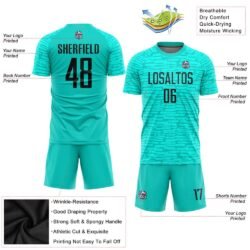 Custom Aqua Black Sublimation Soccer Uniform Jersey - Image 2