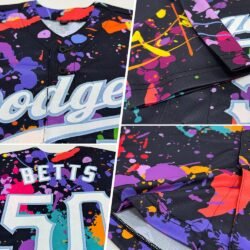 Custom Splashes Graffiti Pattern White-Light Blue 3D Authentic Baseball Jersey - Image 5