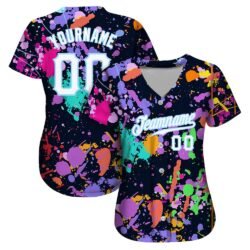 Custom Splashes Graffiti Pattern White-Light Blue 3D Authentic Baseball Jersey - Image 3