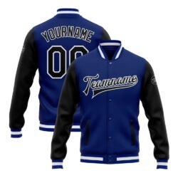 Custom Royal Black-White Bomber Full-Snap Varsity Letterman Two Tone Jacket