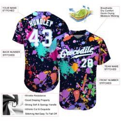 Custom Splashes Graffiti Pattern White-Light Blue 3D Authentic Baseball Jersey - Image 2