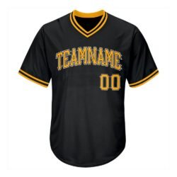 Custom Black Gold-White Authentic Throwback Rib-Knit Baseball Jersey Shirt - Image 3