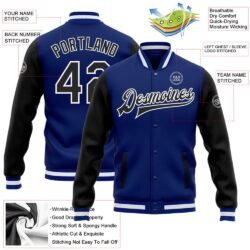 Custom Royal Black-White Bomber Full-Snap Varsity Letterman Two Tone Jacket - Image 2